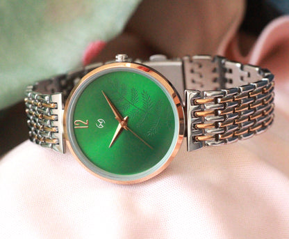 Armani Inspired Women dual tone rose gold and steel Watch green dial