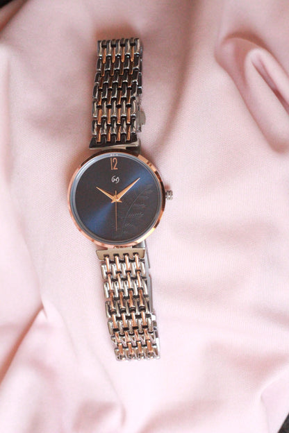 Armani Inspired Women dual tone rose gold and steel Watch blue dial