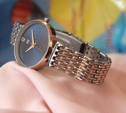 Armani Inspired Women dual tone rose gold and steel Watch blue dial