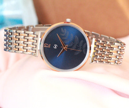 Armani Inspired Women dual tone rose gold and steel Watch blue dial