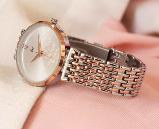 Armani Inspired Women dual tone rose gold and steel Watch off white dial