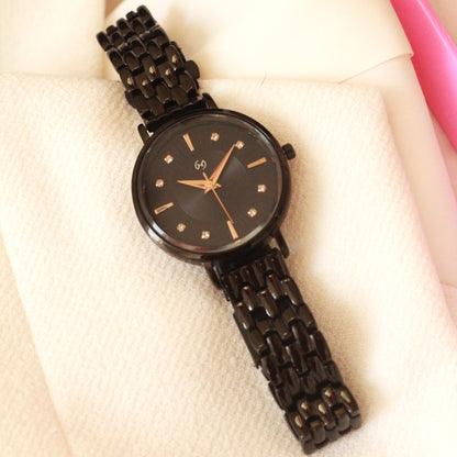 The black beauty with embellished and textured dial featuring European style chain for women