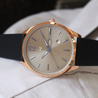 Blue index formal watch for men with rose gold case and dark blue strap