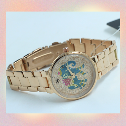 Traditional yet modern hand painted elephant dial watch rose gold chain