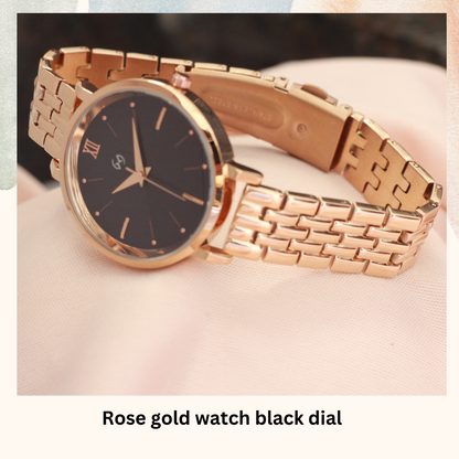 Two shade black dial watch with rose gold link chain for women