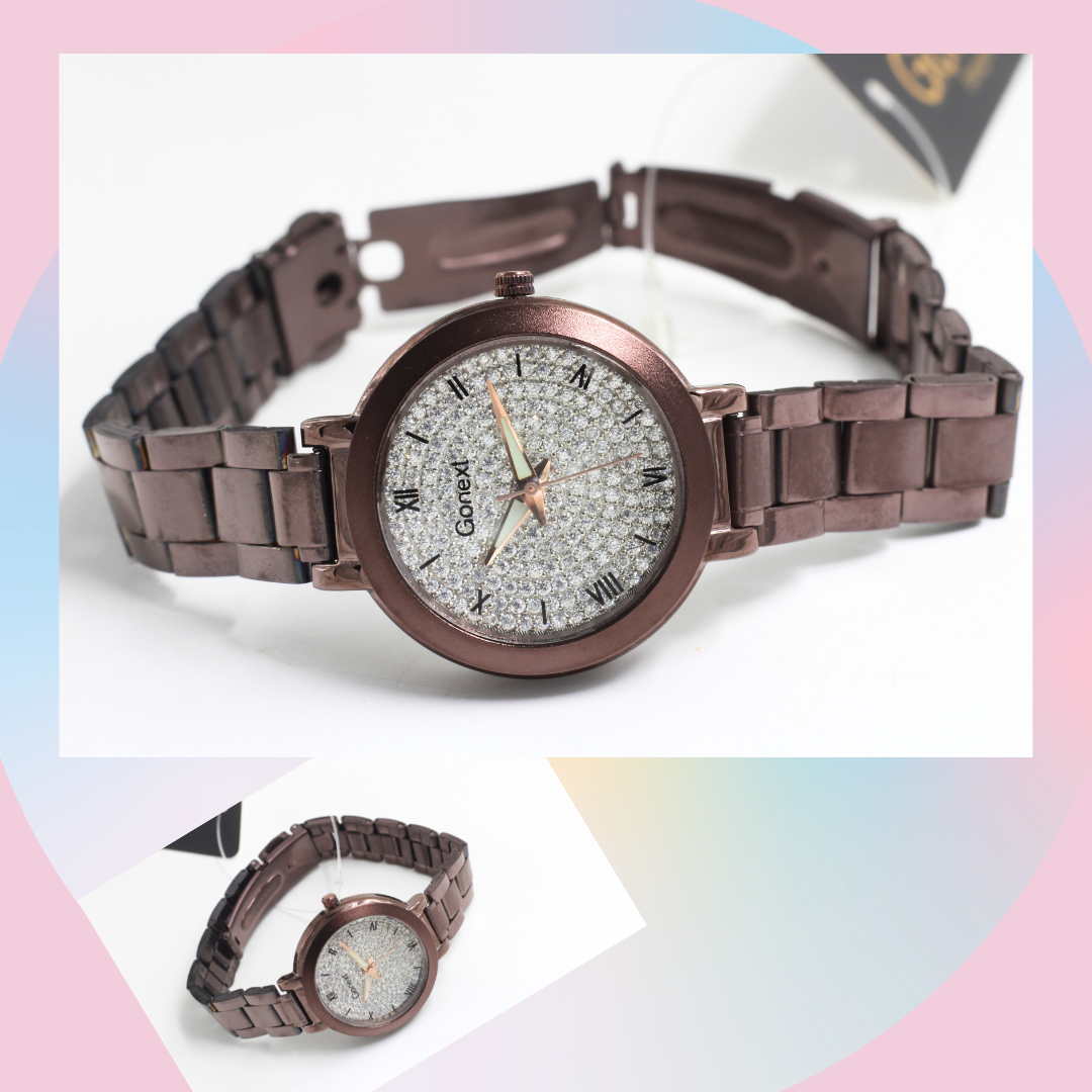 Brimming with shine all over Swarovski dial brown watch