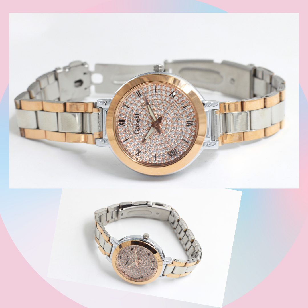 Brimming with shine all over Swarovski dial Two tone watch in steel and rose gold